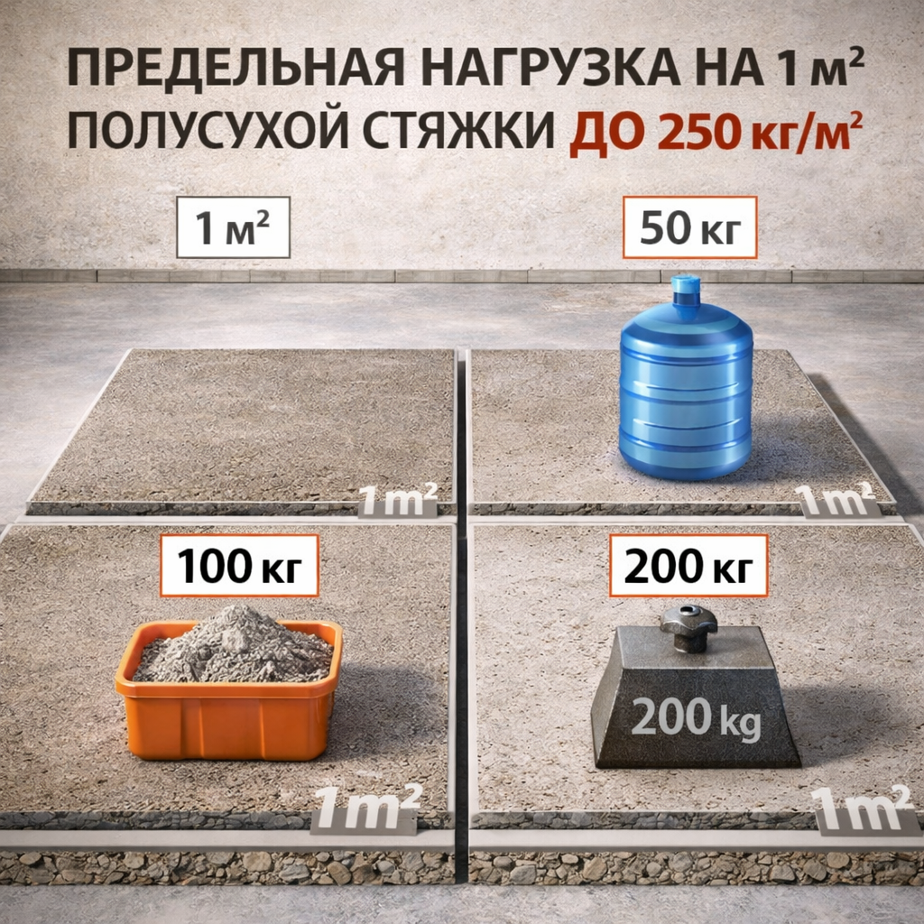 Нагрузка на 1м2 полусухой стяжки пола